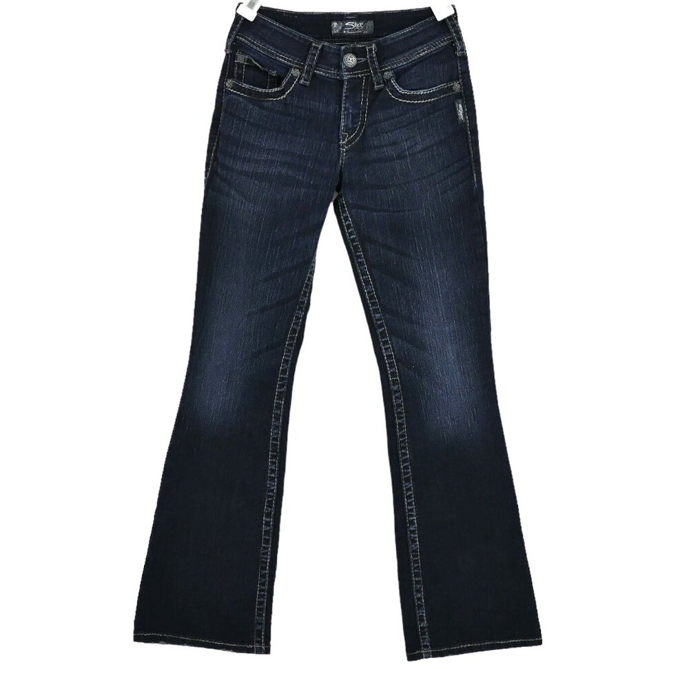 Silver Suki Surplus Women's Size W25/L30 Blue Bootcut Dark Wash Stretch Jeans